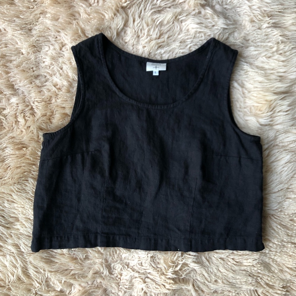 Kathleen Sommers Black Linen Crop Tank